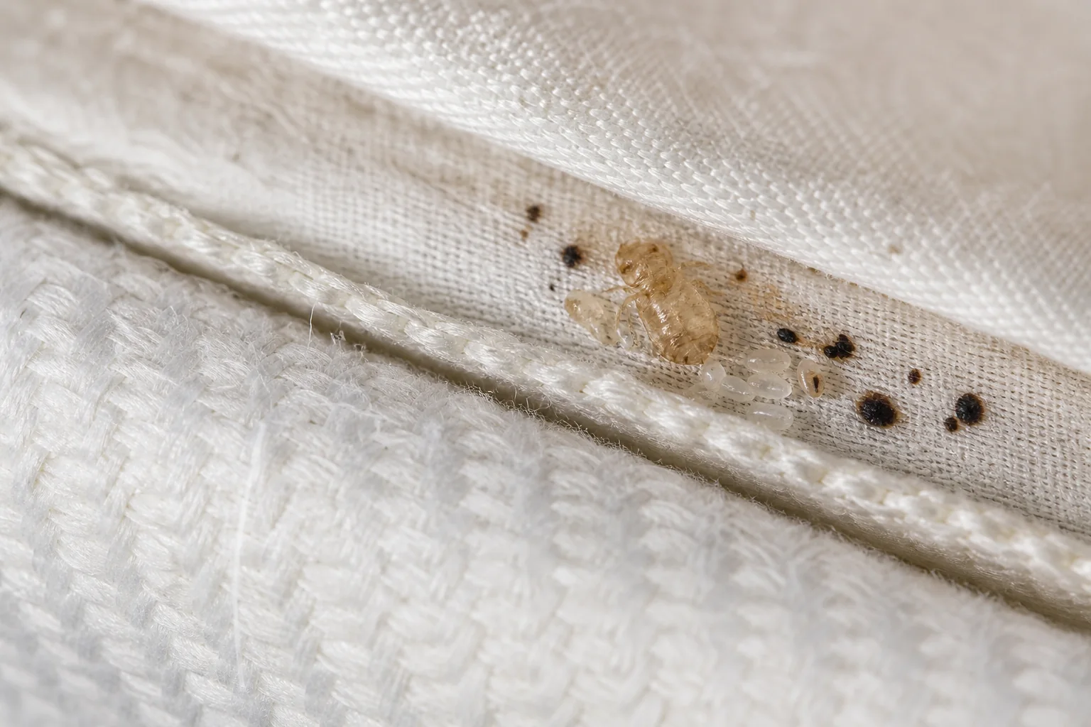 Mattress seam evidence illustrating targeted surfaces for professional steam treatment