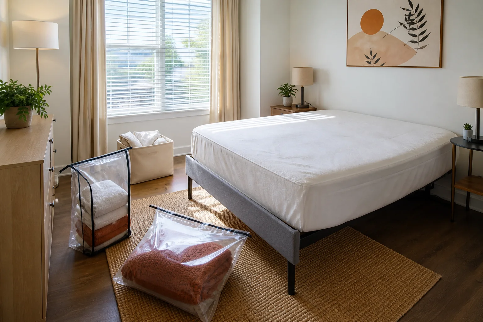 Organized apartment bedroom prepared for bed bug service